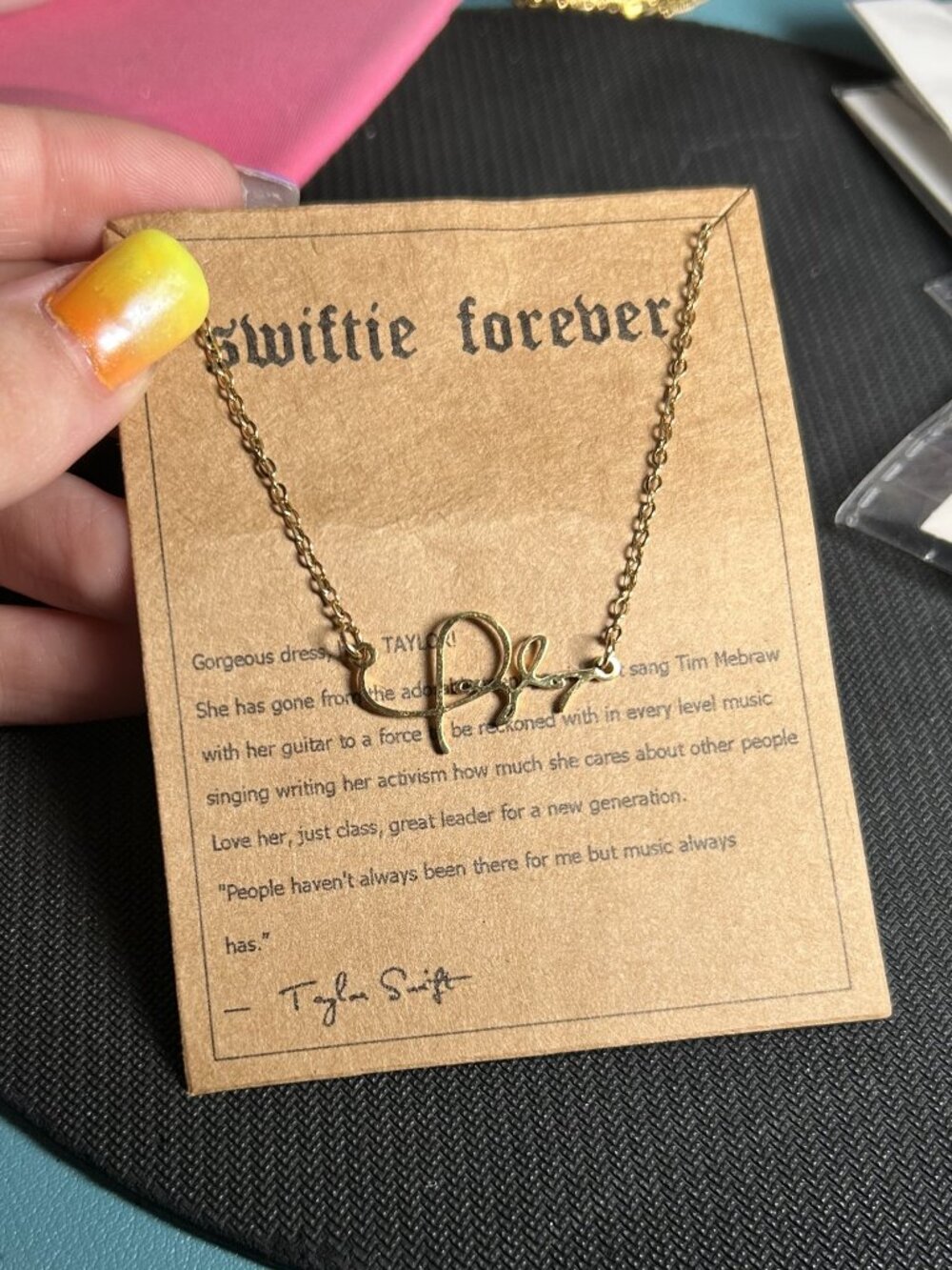 New Taylor Swift Signature Gold Script Nameplate Necklace Swiftie Forever